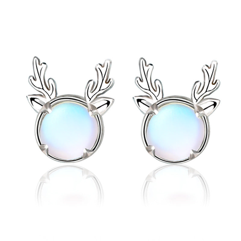 925 Sterling Silver Moonstone Deer Stud Earrings Cute Animal Jewelry for Women