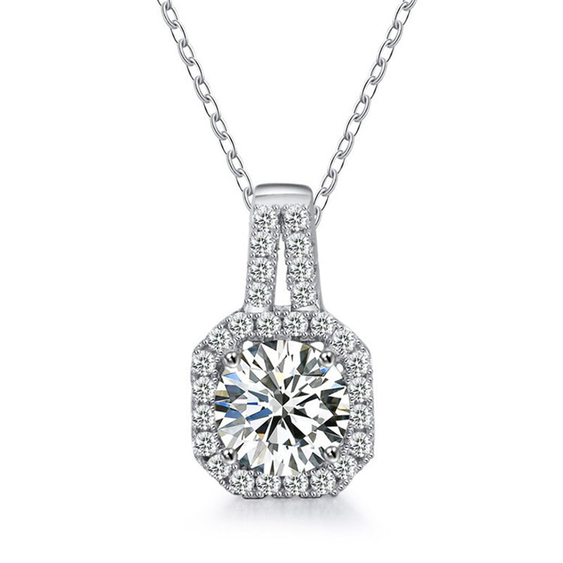 925 Sterling Silver Octagonal Pendant Necklace with 1ct or 2ct Moissanite Cross Chain Women's Versatile Jewelry