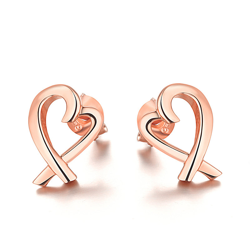 925 Sterling Silver Openwork Heart & Bow Stud Earrings – Korean-Style Zircon Jewelry