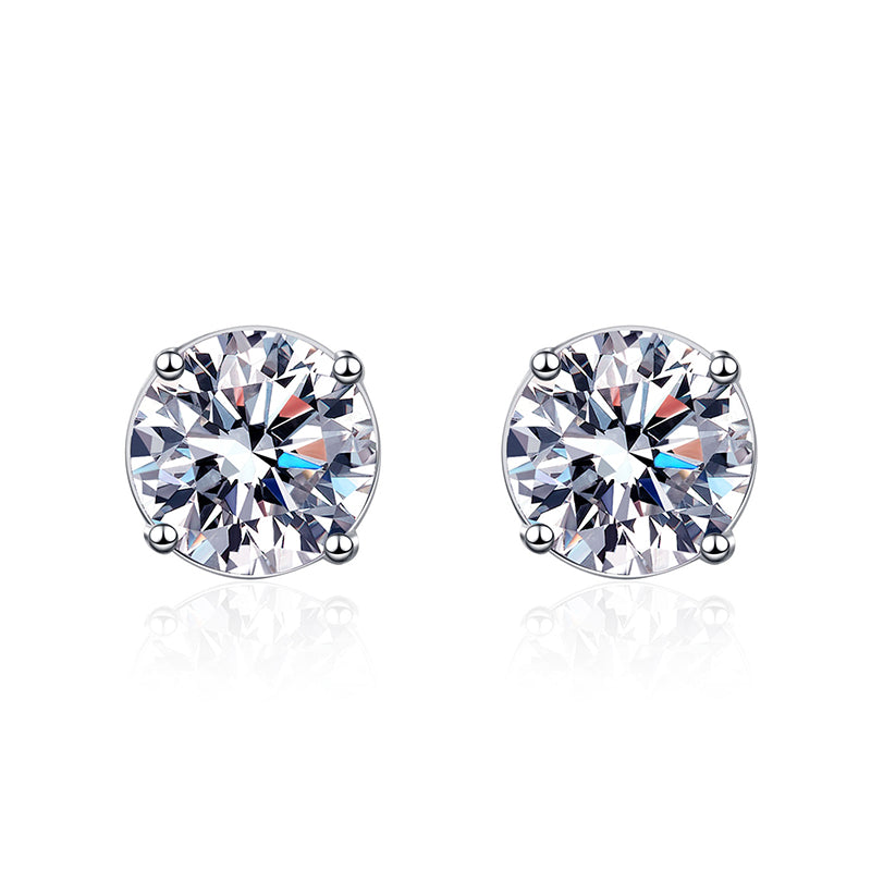 925 Sterling Silver PT950 Gold Plated Screw-Back Stud Earrings - 4 Prong Moissanite & Zircon Earrings (0.3CT-2CT Options)