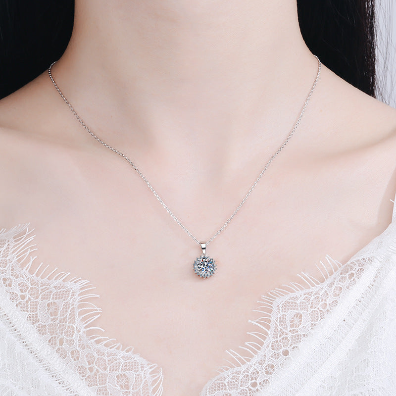 925 Sterling Silver Pendant Necklace - 0.5CT to 5CT Moissanite Dandelion-Inspired Statement Piece