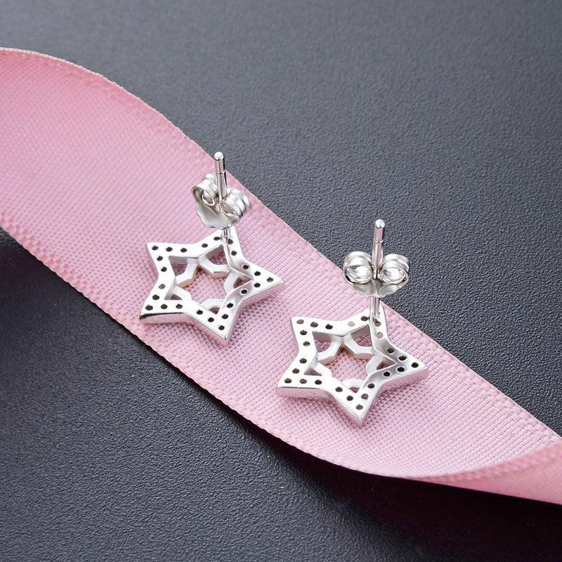 925 Sterling Silver Plated Star Stud Earrings - Korean Style Geometric Fashion Earrings with Plastic Backs