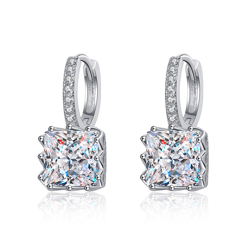 925 Sterling Silver Princess Cut Moissanite Hoop Earrings - PT950 Gold Plated Geometric Ear Jewelry (1ct/2ct per Earring)