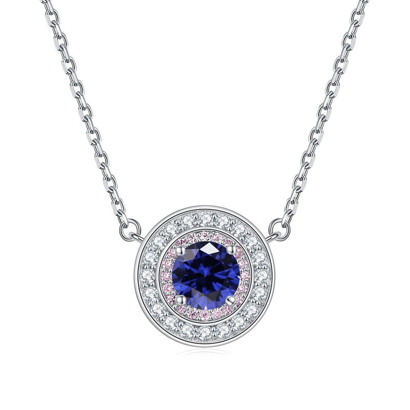 925 Sterling Silver Round Birthstone Pendant Necklace - Colorful Zircon Jewelry