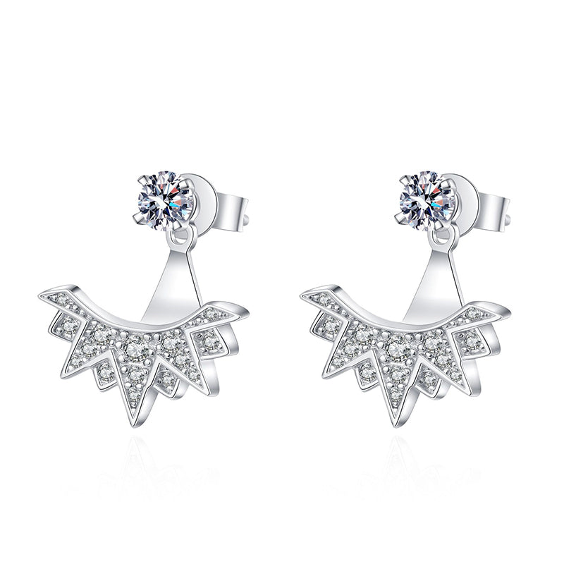 925 Sterling Silver Snowflake Moissanite Drop Earrings - 0.89CT with Lion Dance Motifs
