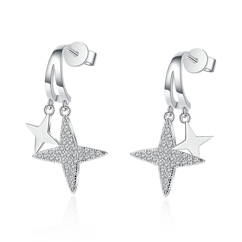 925 Sterling Silver Star-Studded Moissanite Stud Earrings - 0.44CT with Nature-Inspired Motifs