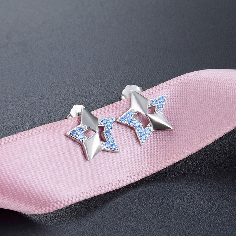 925 Sterling Silver Star Stud Earrings - White Gold/Rose Gold Plated Minimalist Geometric Earrings with Plastic Stoppers