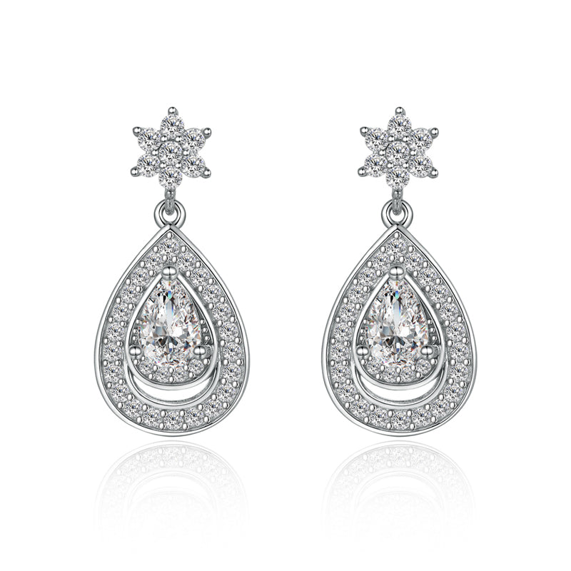 925 Sterling Silver Star & Teardrop Earrings for Women Elegant Tassel Dangle Earrings White Gold Plated