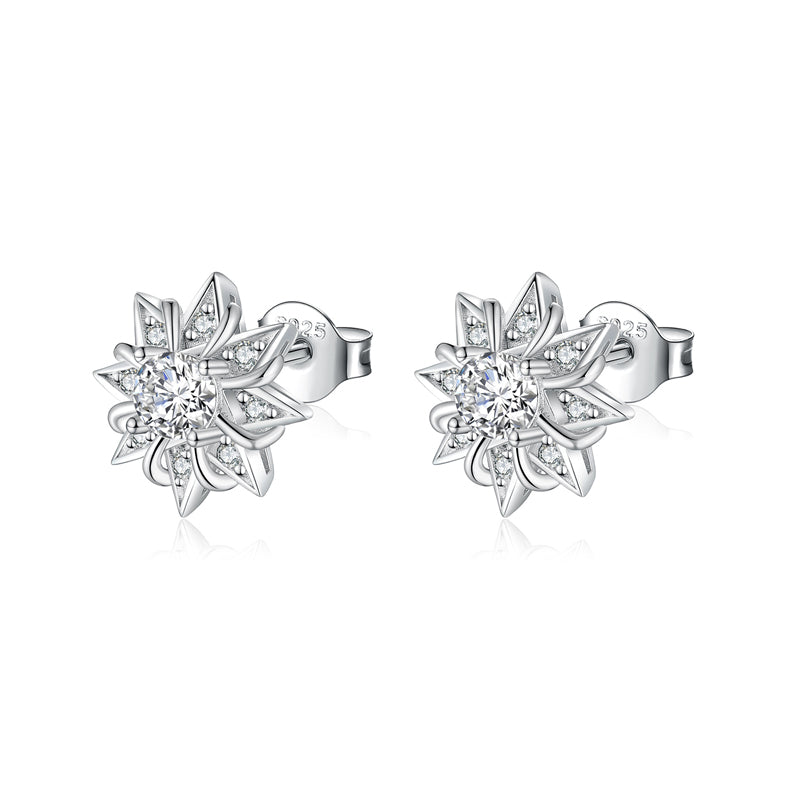 925 Sterling Silver Sunflower Star Earrings for Women Elegant Pearl & Zircon Studs White Gold Plated