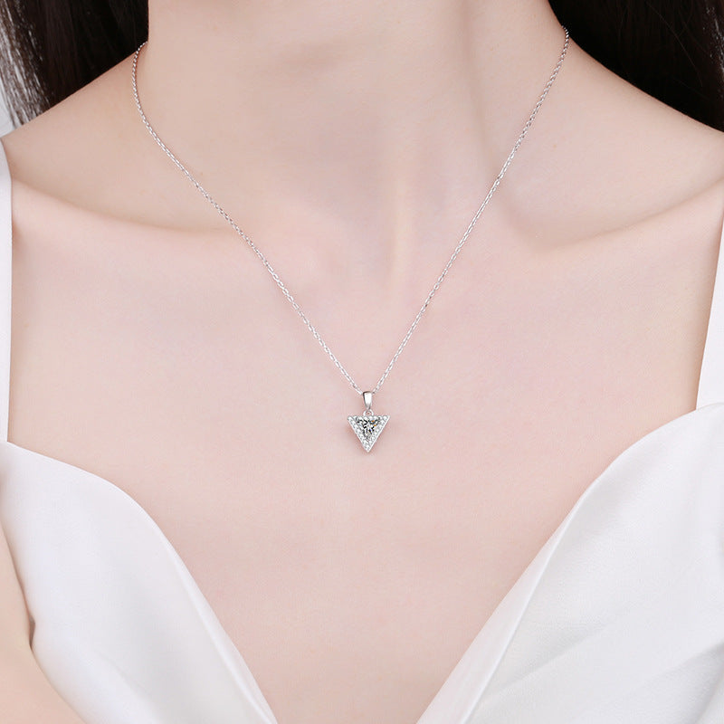 925 Sterling Silver Triangle Cluster Pendant Necklace - 0.5CT/1CT Moissanite PT950-Plated Chain