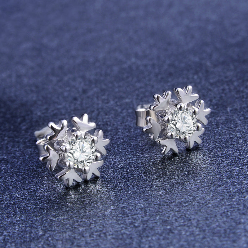 925 Sterling Silver White Gold Plated Earrings - Classic Chanel-Style Studs for Women