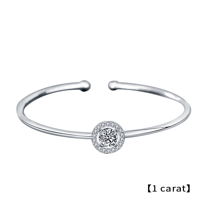 925 Silver Minimalist Bracelet with 0.5ct or 1ct Moissanite Geometric Jewelry White Gold Plated