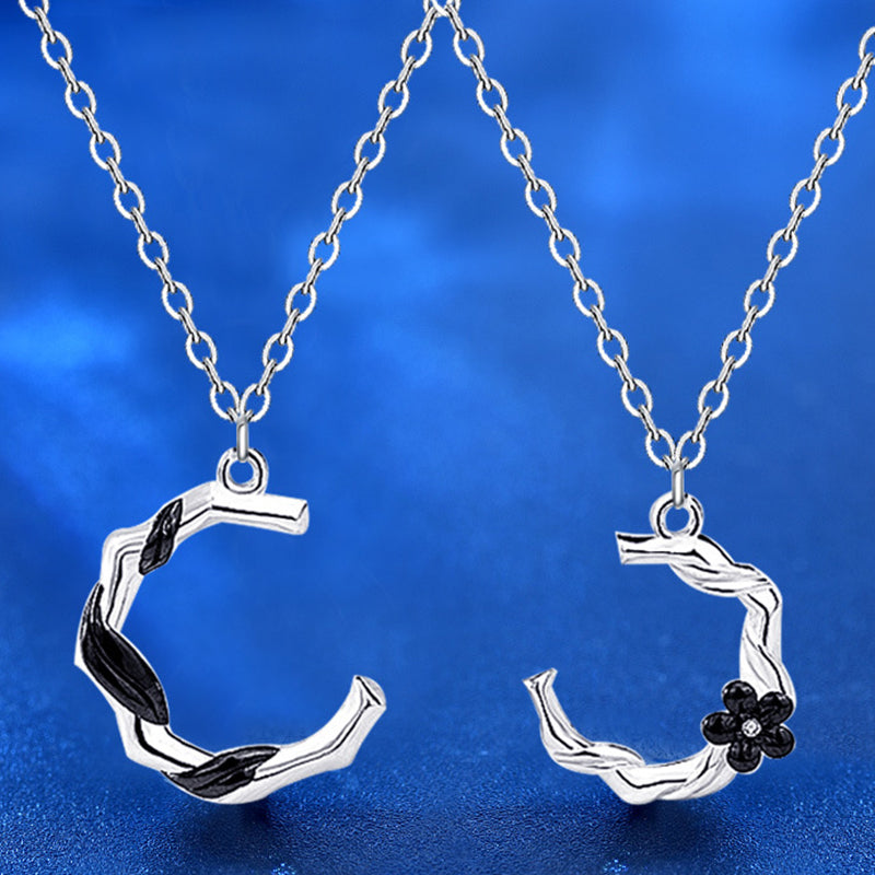 925 Sterling Silver Floral Couple Pendant Necklace Set Matching His & Hers Flower Design Cross Chain Minimalist Jewelry