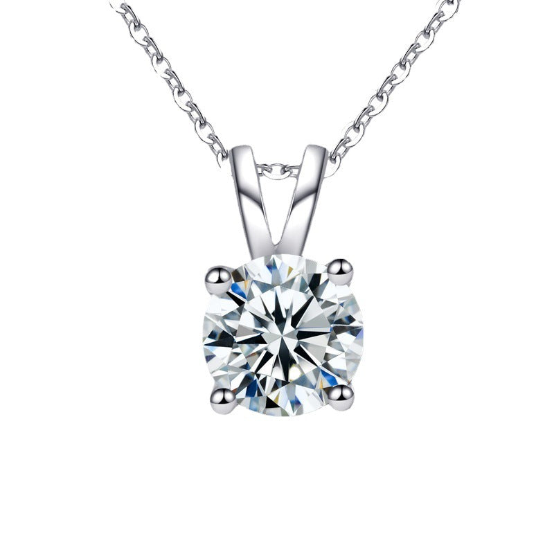 925 Sterling Silver Geometric Pendant Necklace with 0.5ct-5ct Moissanite (White/Yellow Gold) Cross Chain, Women's Minimalist Jewelry