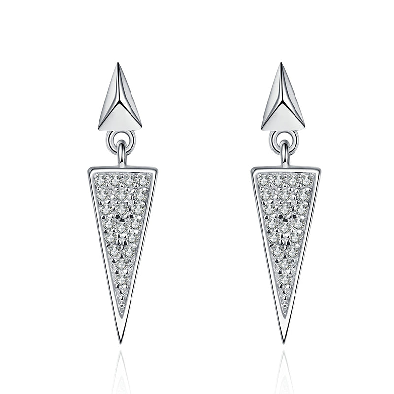 925 Sterling Silver Long Triangle Drop Earrings - Pavé Moissanite with Peach & Citrus Motifs