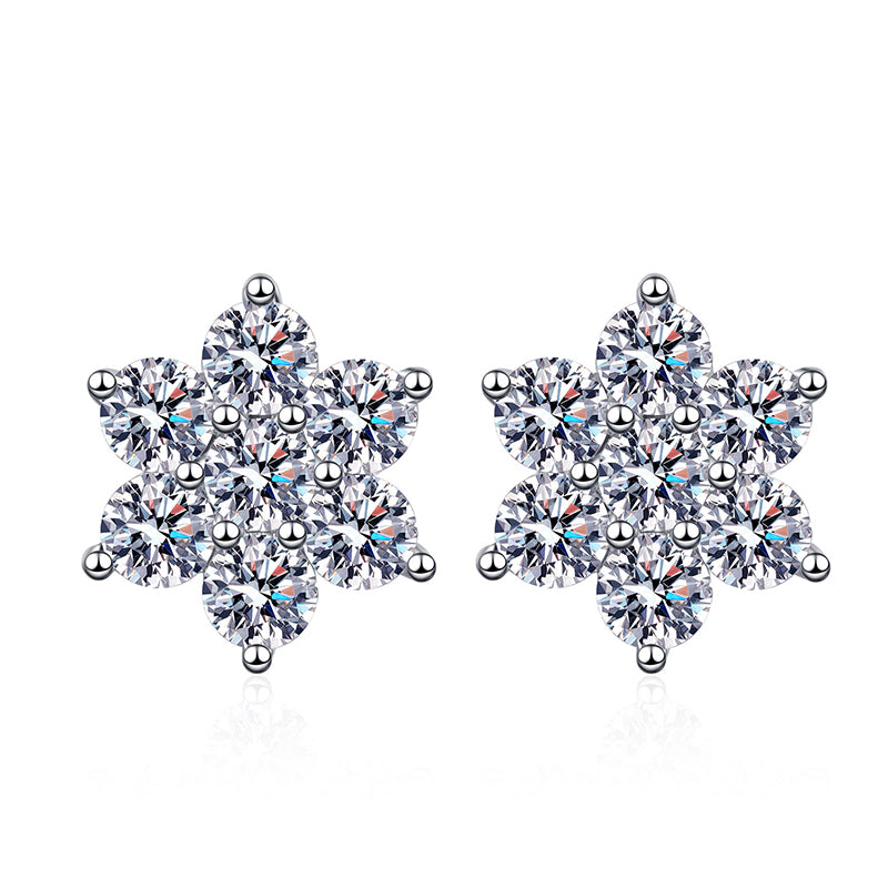 925 Sterling Silver Sunflower Moissanite Stud Earrings - PT950 Gold Plated (1.4CT)