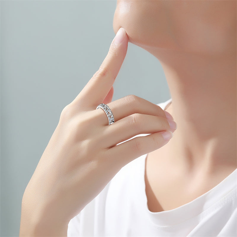 925 Sterling Silver Wide Band T-Ring – Elegant Zircon Letter Jewelry