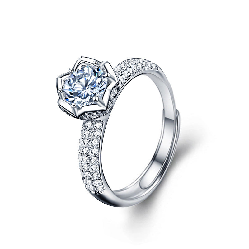 Adjustable Lotus Flower 925 Silver Ring with 1ct Moissanite Unique Women's Jewelry