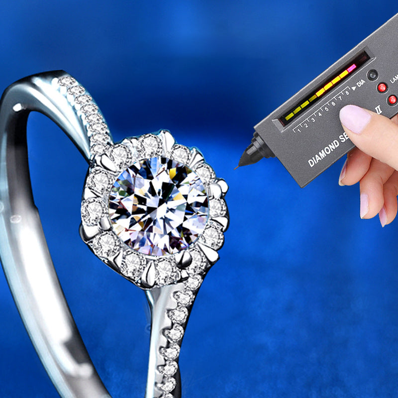 Adjustable Snowflake Geometric 925 Silver Ring with 0.5ct Moissanite Rhodium Plated Chic Women's Jewelry