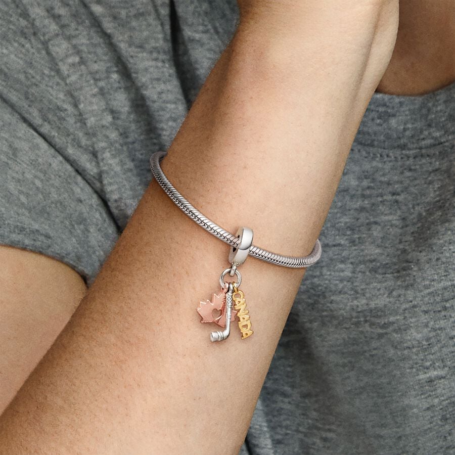 Canada, Maple Leaf & Hockey Stick Dangle Charm