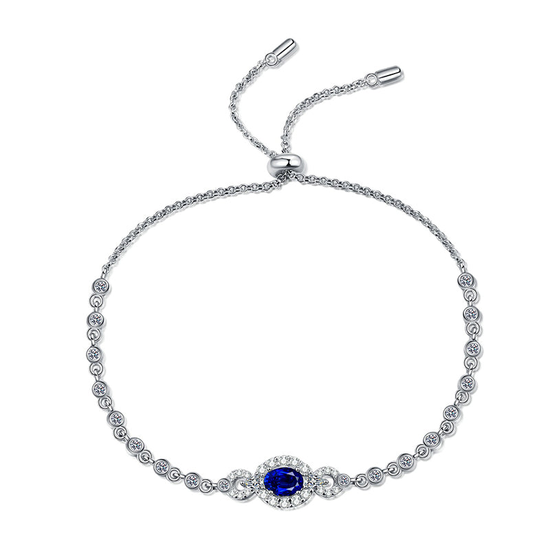 Elegant Botanical Zodiac Bracelet Options: 0.5ct White/Blue Moissanite or 4x6mm Zircon, 5-Layer Rhodium Sterling Silver