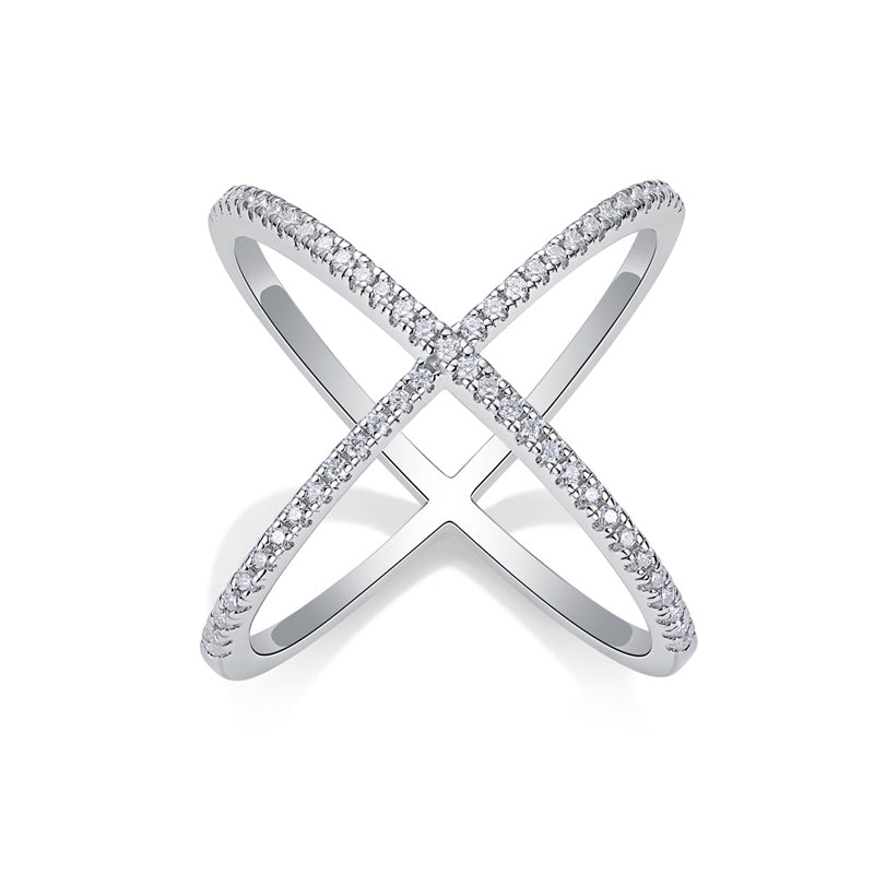 Elegant Geometric Silver Ring with Moissanite Stones