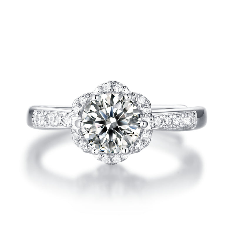 Floral Geometric Ring with Moissanite