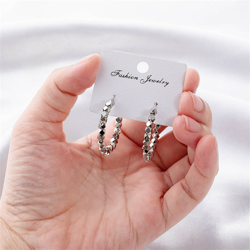 Geometric Circle Stud Earrings in Gold & White Gold - 30mm Fashion Statement Jewelry for Women