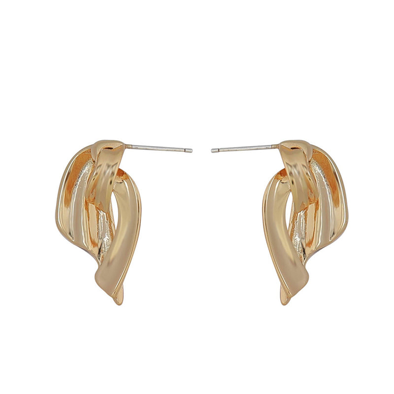 Geometric Fan-shaped Stud Earrings with Floral Motif in Genuine Gold Plating