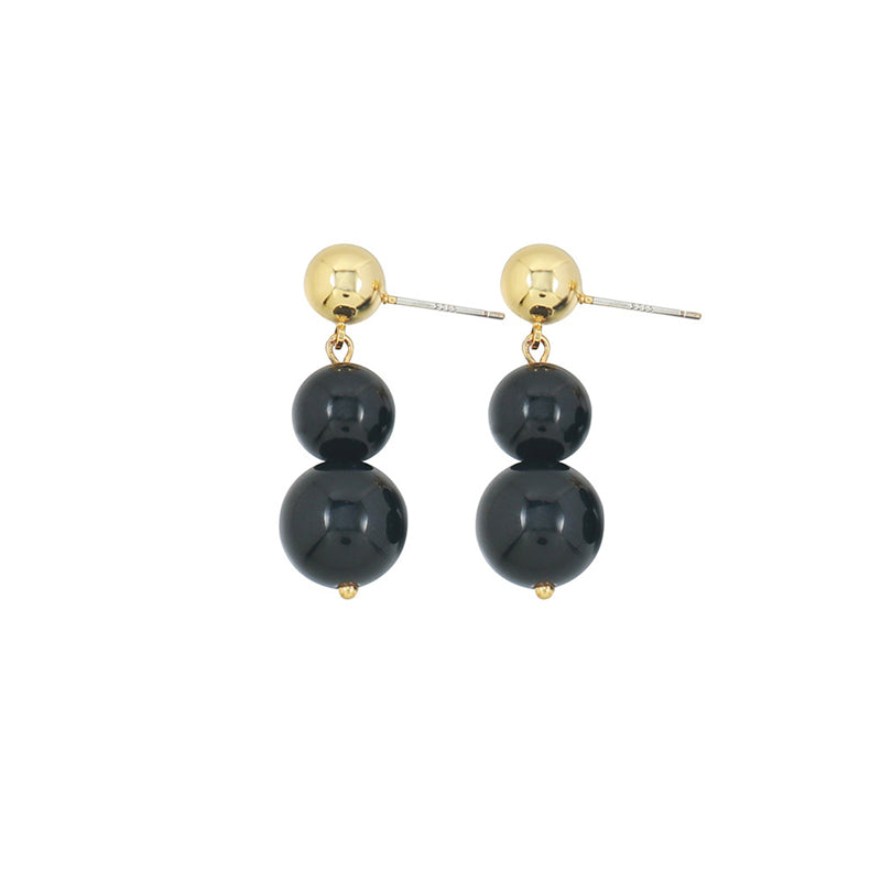 Handcrafted Geometric Tiger Eye & Black Onyx Drop Earrings in Gold Plating