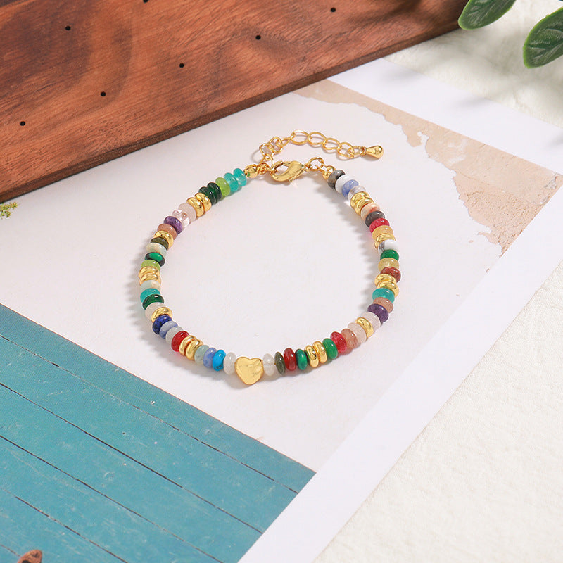 Handmade Genuine Gold Plated Copper Circular Geometric Bracelet - Natural Stone Bohemian Ethnic Style for Women