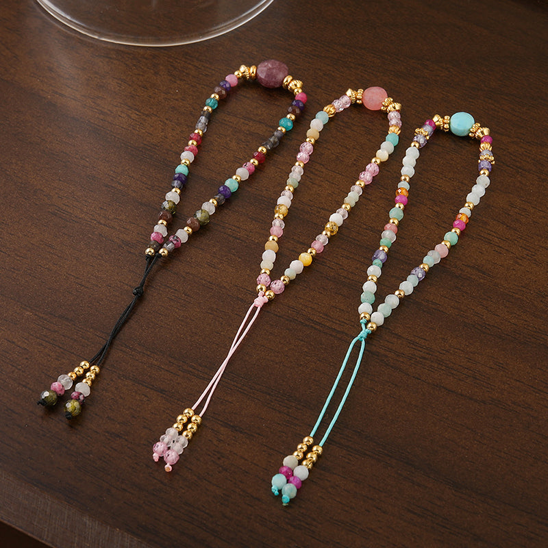 Handmade Geometric Circle Natural Stone Bracelet - Stainless Steel Light Luxury Style Adjustable Unisex Jewelry in Pink, Green, Purple