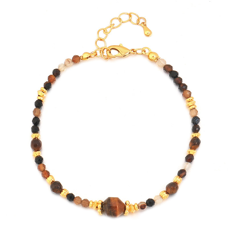 Handmade Geometric Hexagon Gemstone Bracelet for Women - Genuine Gold Plated Copper with Lapis Lazuli, Black Onyx, Tiger Eye, Tourmaline & Natural Stones