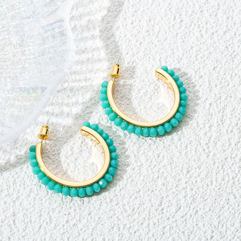Handmade Geometric Hoop Earrings with Natural Stone & 925 Silver Posts - Sweet & Edgy Style for Women