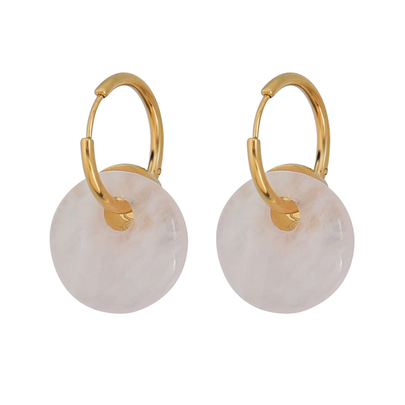 Handmade Geometric Drop Earrings with Natural Stone - Stainless Steel Gold Plated Retro Jewelry for Women