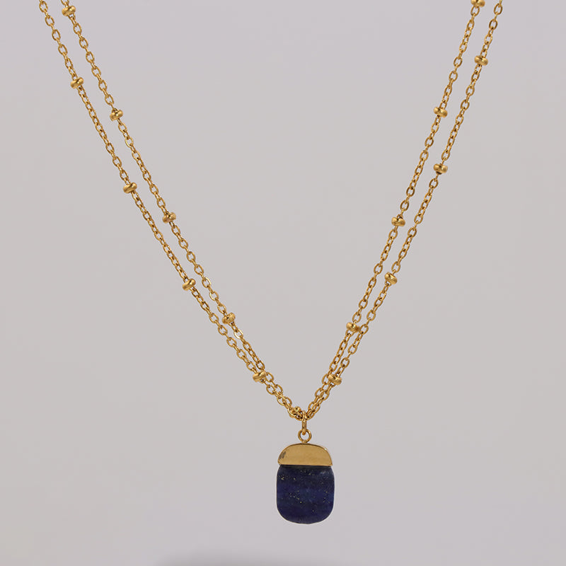 Exquisite Stainless Steel & Azure Gem O-Chain Necklace