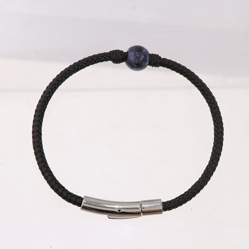 Blue Lapis Lazuli Leather Bracelet - Stainless Steel & Genuine Leather Unisex Jewelry