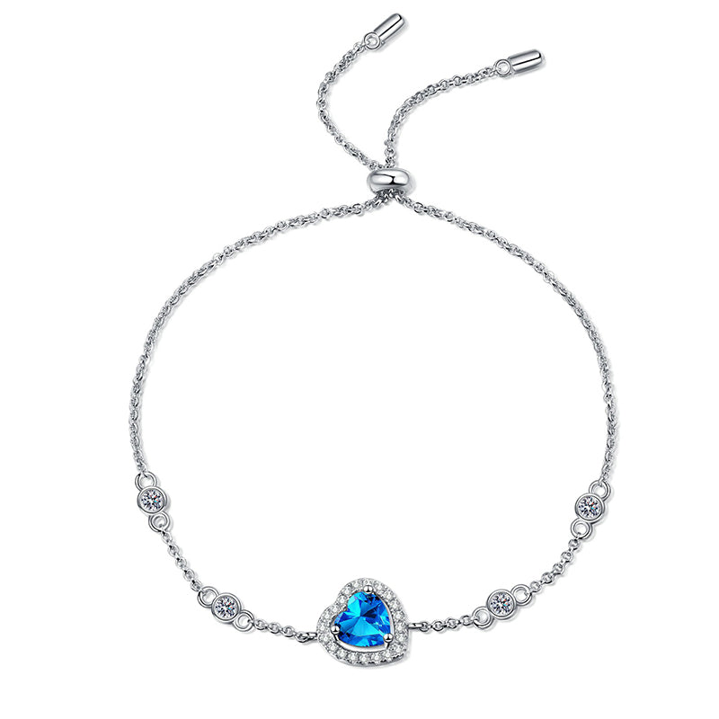 Korean Style Sweet Heart Shape Bracelet | Choice of 1ct White/Blue Moissanite or 6.5mm Zircon | 925 Silver 5-Layer Plating