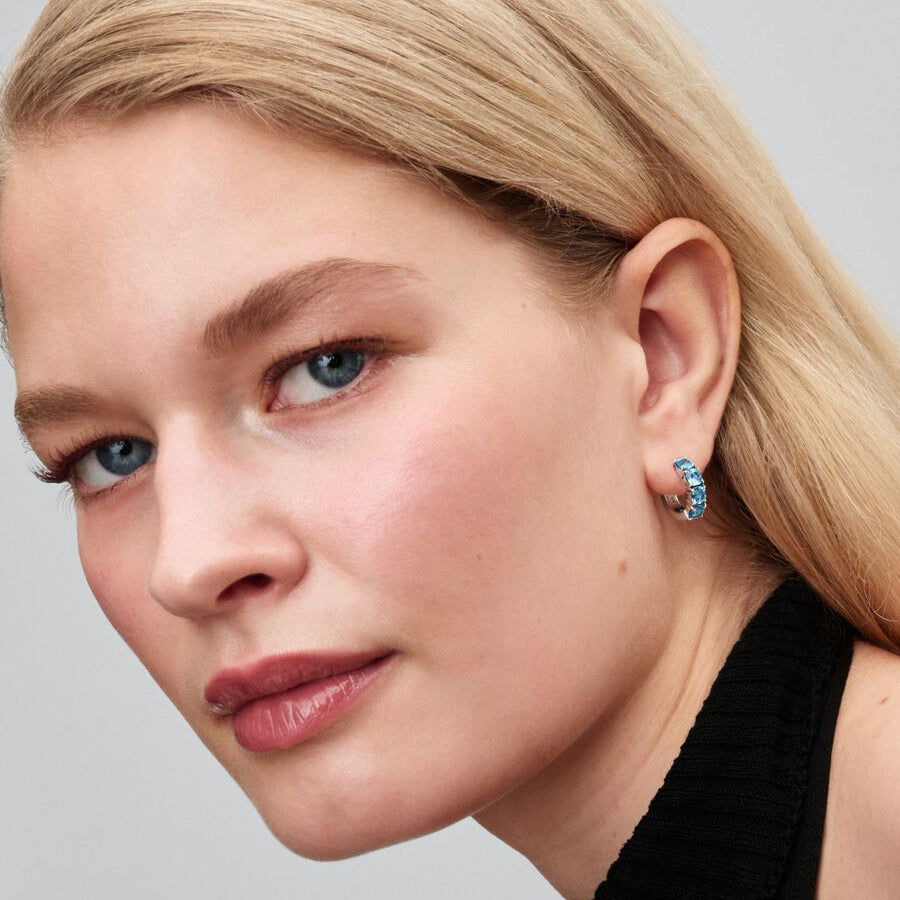Sterling Silver Light Blue Hoop Earrings