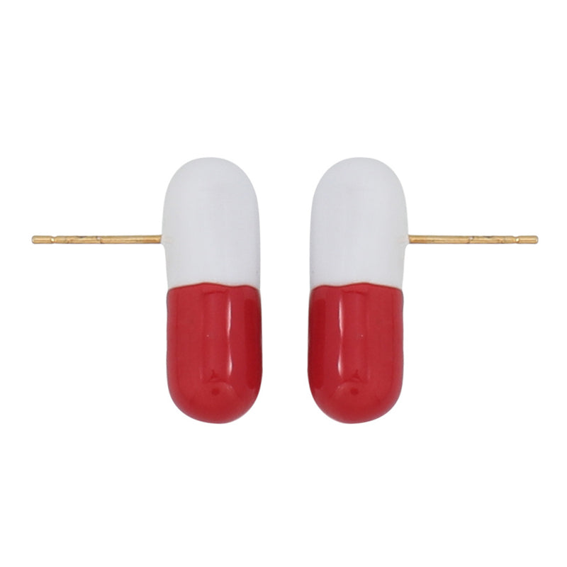 Modern Geometric Capsule Drop Earrings in Gold with Black or Red Accents