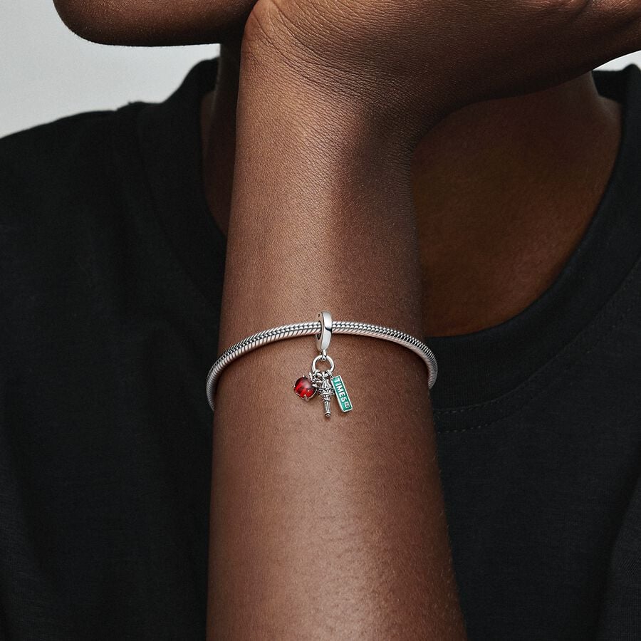 NYC Apple, Torch and Street Sign Triple Dangle Charm