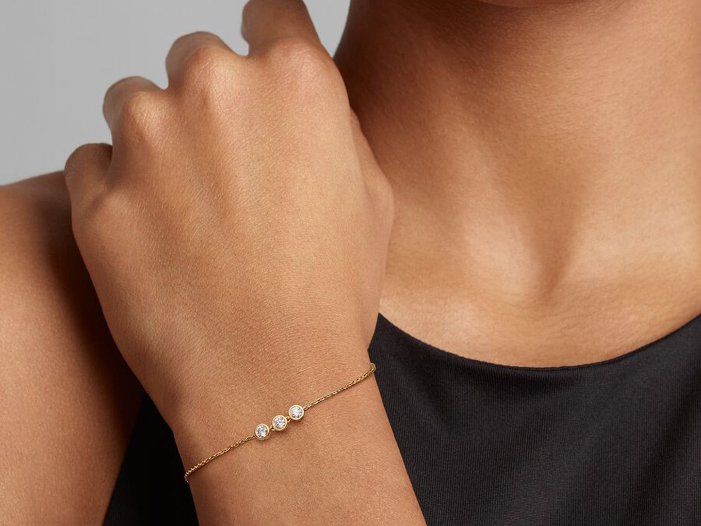 Lab-grown Diamond Triple Bezel Chain Bracelet 0.45 carat tw 14k Gold