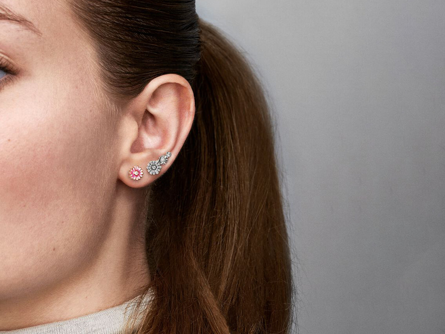 Pink Daisy Flower Stud Earrings