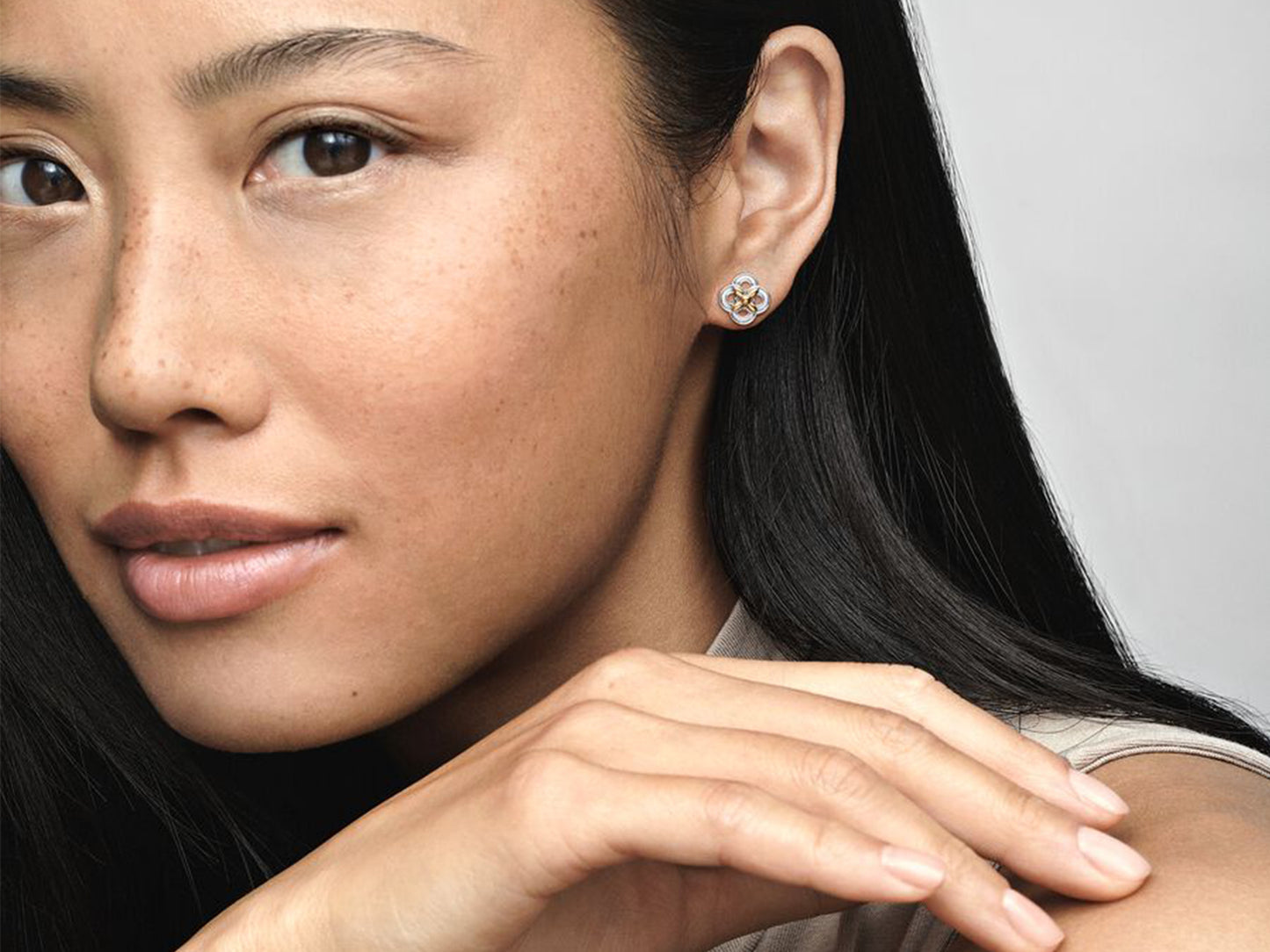 Dual Tone Floral Stud Earrings