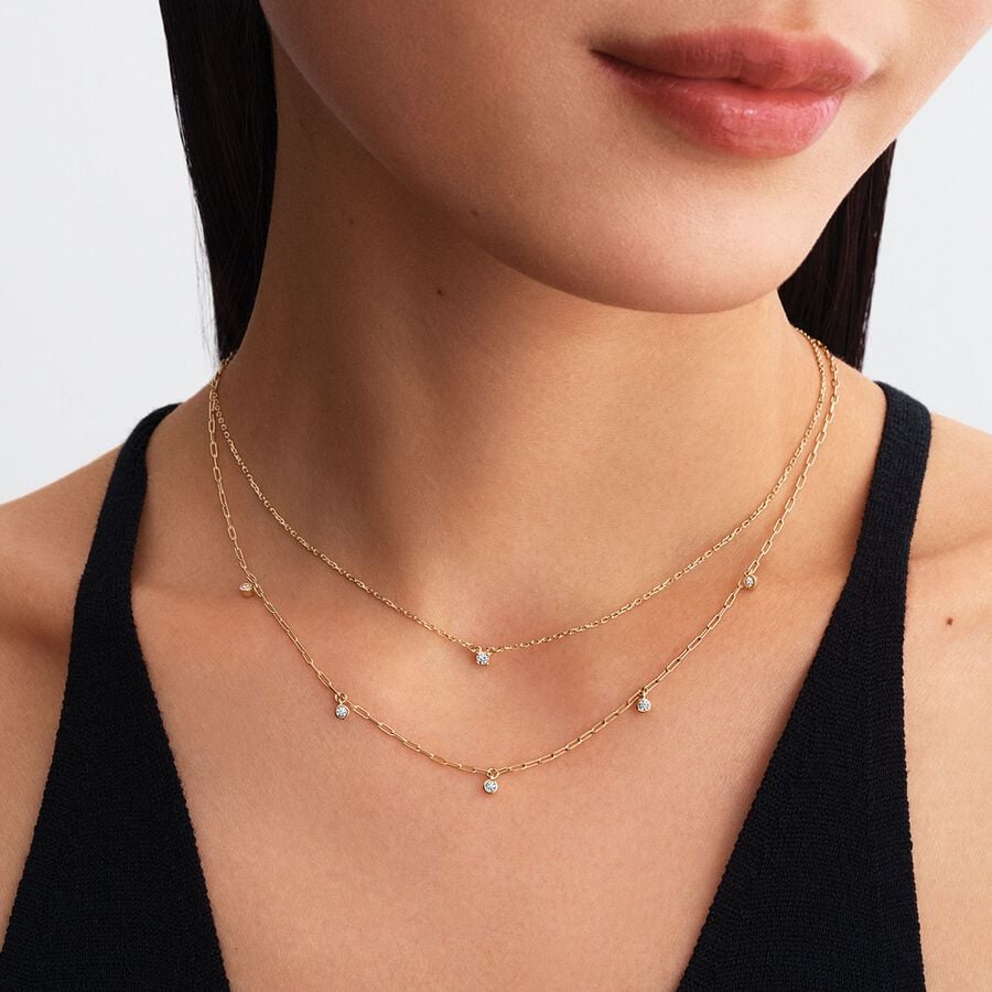 Lab-Grown Diamond Necklace - 14k Gold Paperclip Chain with Bezel-Set Diamonds