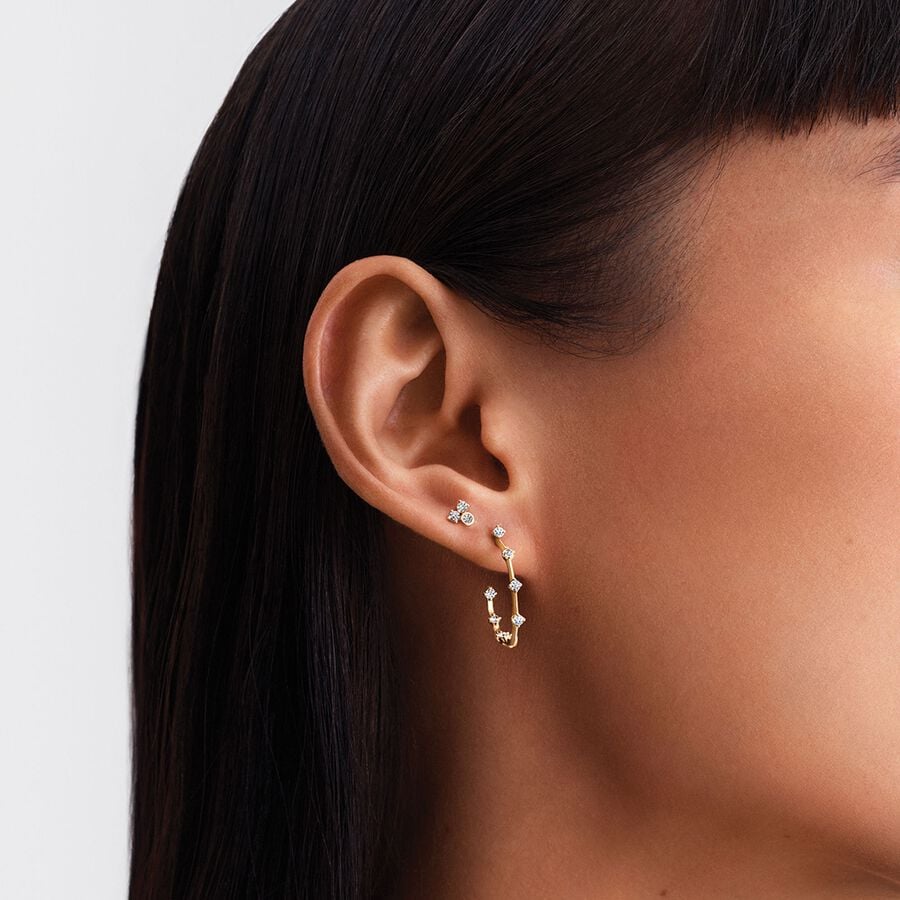 Gold Triple Diamond Stud Earrings