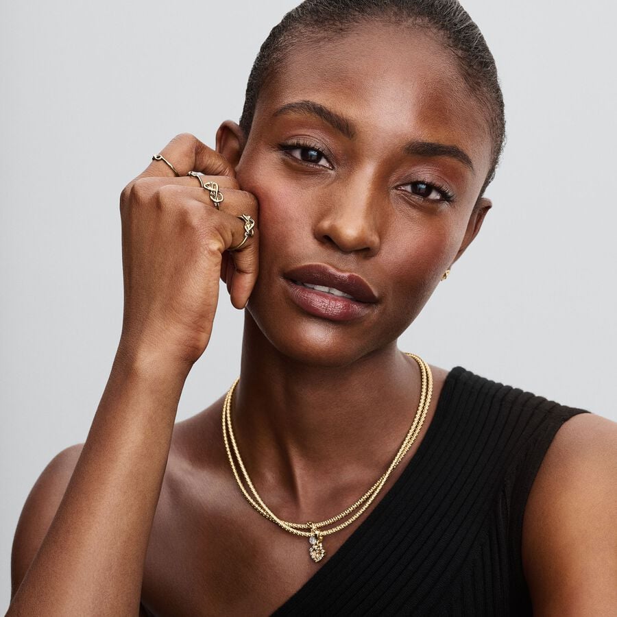 Two-Tone Sparkling Heart Double Dangle Charm