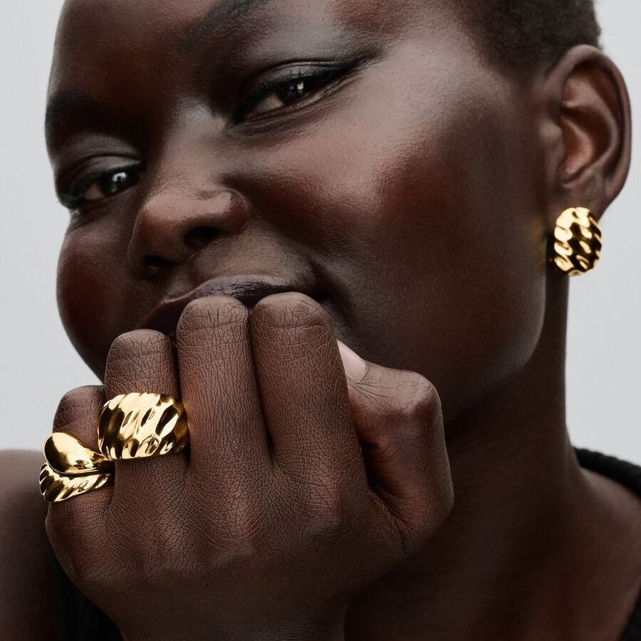 14k Gold Rippled Statement Ring