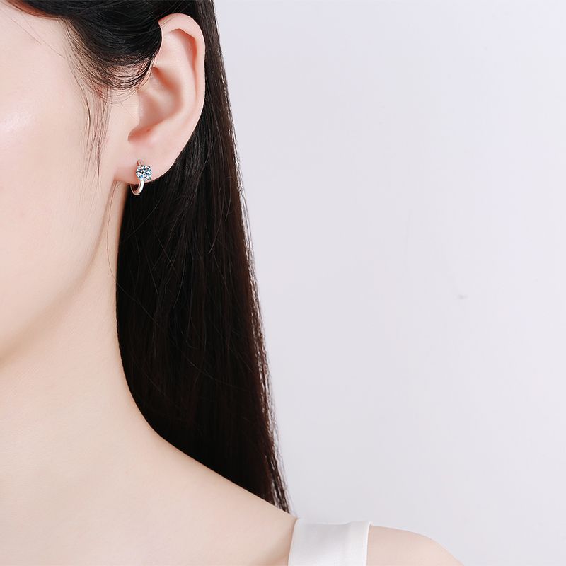 S925 Sterling Silver 4-Prong Donut Hoop Earrings - 0.5ct/1ct Moissanite Studs (Trending Influencer Style)