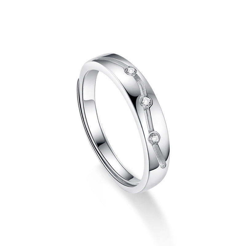 S925 Sterling Silver Adjustable Geometric Couple Rings with 0.5ct Moissanite White Gold Plated Minimalist Matching Bands